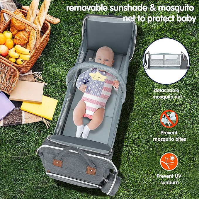 DERJUNSTAR Diaper Bag Backpack ??Large Capacity Baby Diaper Bag with Changing Pad, Waterproof Travel Backpack for Boys & Girls, Multi-Function Baby Bag with USB Charging Port, Grey