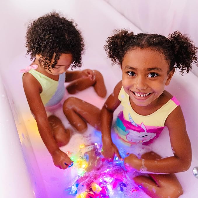 Glo Pals Water-Activated Light-Up Sensory Bath Toy Character and 6 Cubes for Bathtime and Sensory Play, Sammy, Glows Red