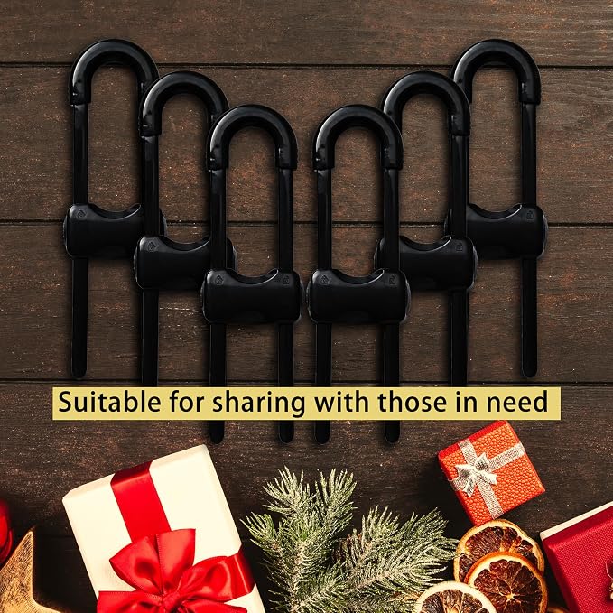 Cabinet Locks Baby Proofing U-Shaped Child Locks for Cabinets Latches Adjustable (Black,1 pack of 6)