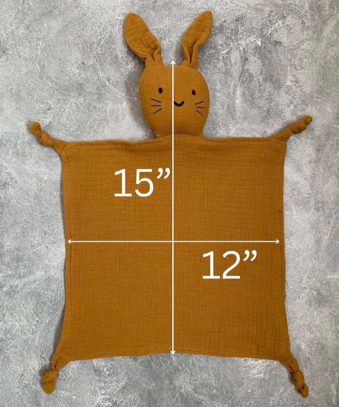 Leyl&Ari Organic Muslin Lovey Blanket | Cotton Bunny Security Blanket for Boys and Girls (Toffee)