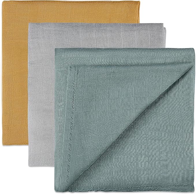 Baby Swaddle Blanket - Soft Cotton Swaddling Blankets Wrap for Unisex Baby, Gender Neutral Newborn Blanket or Receiving Blankets - Large 47 x 47 inches Silky Baby Swaddles (Yellow,Grey,Green)