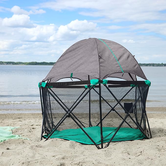 Summer Infant Pop ?˜N Play Deluxe Ultimate Playard, Aqua Splash - Full Coverage Indoor/Outdoor Portable Play Pen with Fast, Easy and Compact Fold