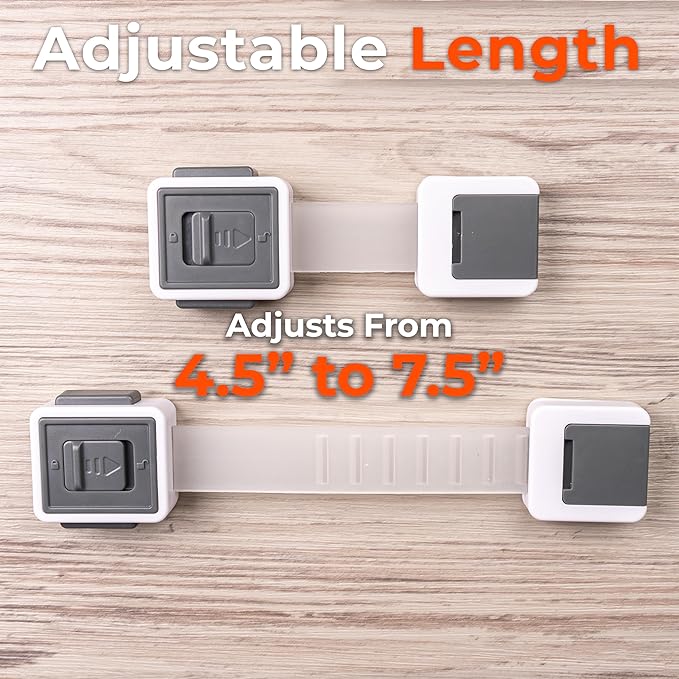 2-Pack Child Proof Fridge Lock with Adhesive - Adjustable Baby Proofing Straps - Refrigerator Lock for Kids - Freezer Latch to Keep Door Closed - for Toddlers, Cats, & Dogs - Universal Compatibility