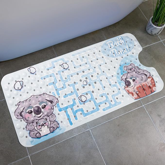 Baby Bathtub and Shower Mat, Non Slip with Suctions Cups and Drain Holes, Machine Washable, Bath Mat for Tub for Kids, 39.5 x15.7 Inch, Koala Print