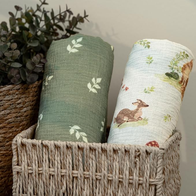 GLLQUEN BABY Blankets for Boys Girls, Soft Muslin Cotton Front Dotted Fleece Backing, Nursery Minky Crib Blanket for Infant Toddler, 30 x 40 inches Throw Blanket, Woodland Animals