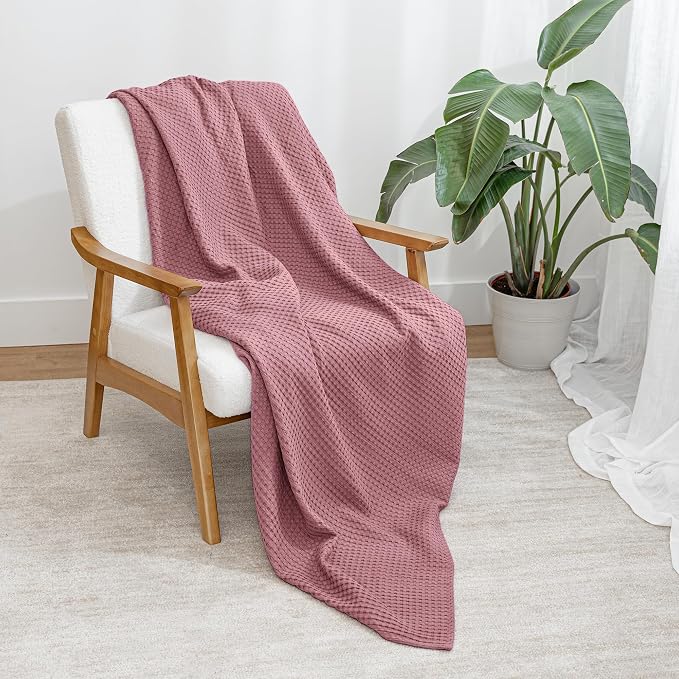 Comfy Cubs Waffle Blanket Queen, 90" x 90" - 100% Cotton Lightweight Breathable Bed Blanket - Soft Textured Thermal Weave for All Seasons – Decorative Cozy Layer for Couch, Sofa, or Bed - Mauve