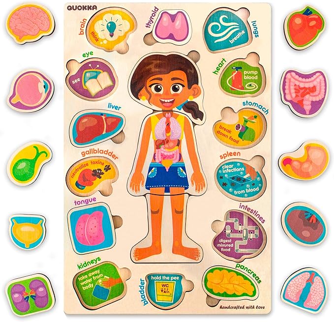 QUOKKA Puzzles for Kids – Montessori Puzzles for Toddlers 3-5 – Preschool Game Learning Human Body Parts Anatomy Skeleton – Educational Toys for Boy & Girl