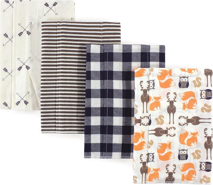 Hudson Baby Cotton Poly Flannel Burp Cloths Multipack, Forest 8-Pack, One Size