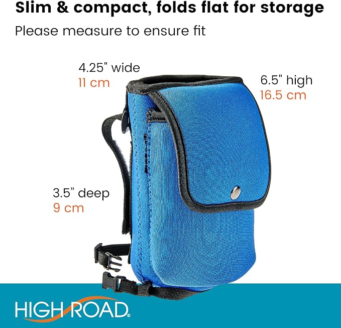 High Road Insulating Neoprene Bottle Holder and Phone Pocket - Unbreakable Cup Holder for Strollers, Scooters, Walkers and Wheelchairs (Blue)