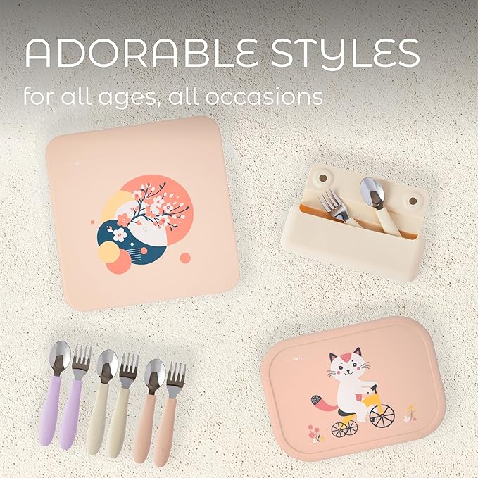 ASOMIC Toddler Utensils, 6-Piece Kids Silverware Set with Silicone Handles, 3 Forks & 3 Spoons, Premium 316 Stainless Steel, Dishwasher Safe (Pink/Lavender/Ivory)