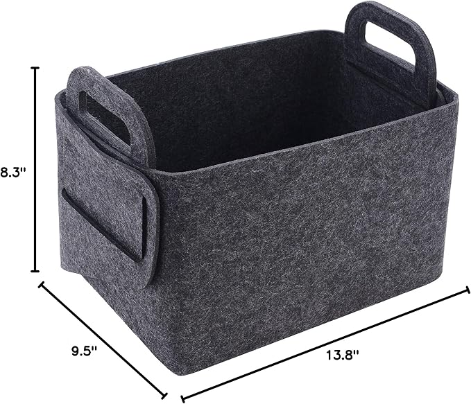 Storage Basket Felt Storage Bin Collapsible& Convenient Box Organizer with Carry Handles for Office Bedroom Closet Babies Nursery Toys Laundry (Dark grey, 19.9inch(L)Ã?3.6inch(W)Ã?2.6inch(Hï¼?