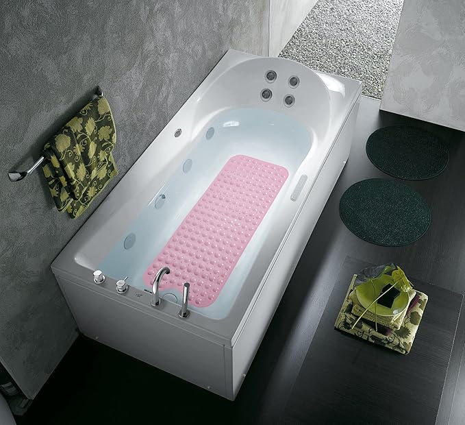 Linoows Bathtub and Shower Mats, Extra Long Non-Slip Bath Tub Mat 39 x 16 Inch, Machine Washable Bathmat with Suction Cups & Drain Holes for Bathroom Floor, Pink