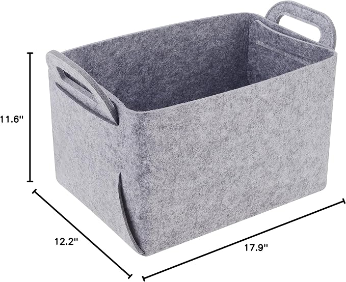 Storage Basket Felt Storage Bin Collapsible& Convenient Box Organizer with Carry Handles for Office Bedroom Closet Babies Nursery Toys Laundry (Light grey, 17.9inch(L)Ã?2.2inch(W)Ã?1.6inch(Hï¼?