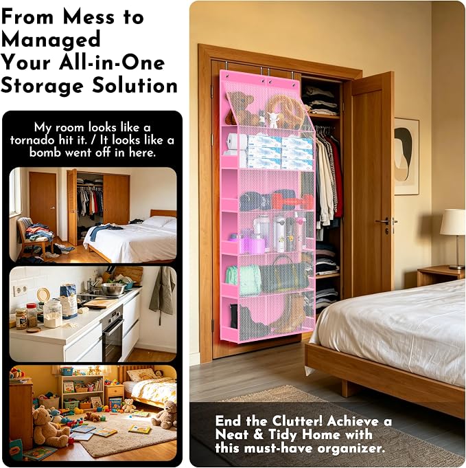 PAULONE 6-Tier Over Door Organizer 71" Tall – Hanging Storage with 2 Sizes of Large Deep Pockets (24.3" W x 8.9" D), 98 lbs Capacity, for Bedroom Closet, Bathroom, Nursery & Kitchen