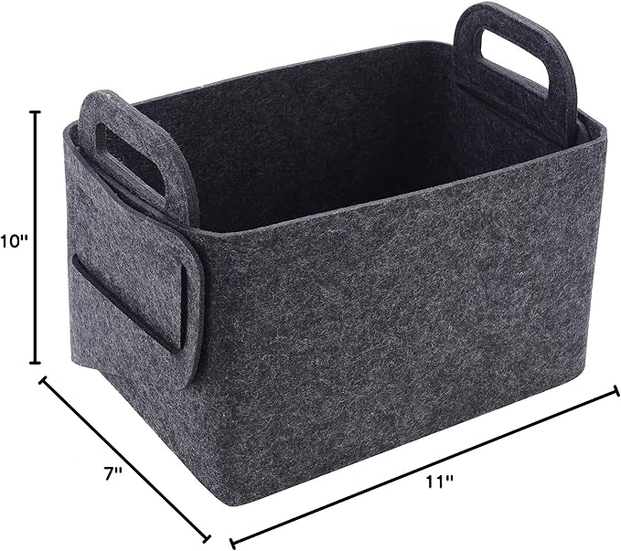 Minoisome Storage Basket Felt Storage Bin Collapsible& Convenient Box Organizer with Carry Handles for Office Bedroom Closet Babies Nursery Toys Laundry (Dark grey, 15.7inch(L)Ã?1inch(W)Ã?0inch(Hï¼?