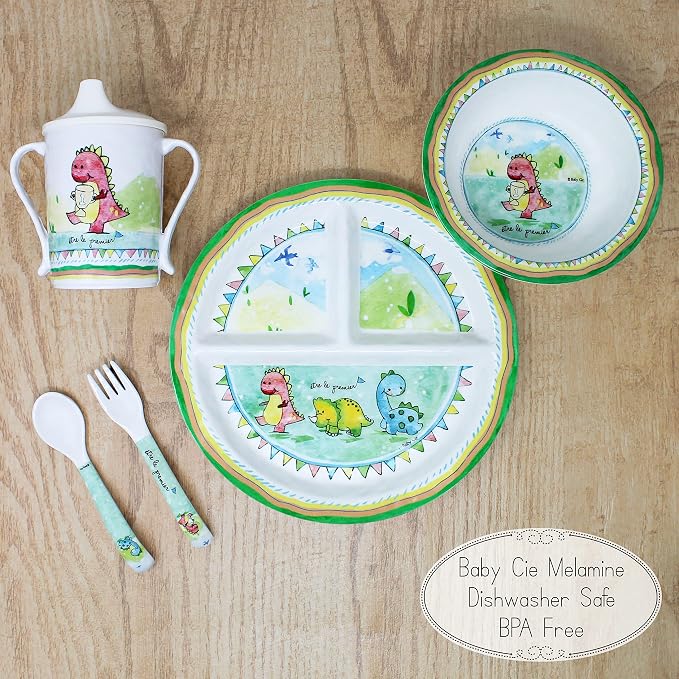 Baby Cie Kids and Baby Melamine Place Setting Sippy Cup, Suctions Bowl, Section Plate and Fork Spoon Set (BE THE LEADER)