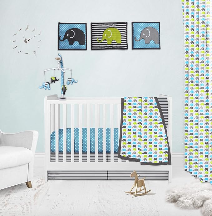 Bacati - Elephants Set of 2 100% Cotton Washable Reusable Burpies/Burp Cloths (Aqua/Lime/Grey)
