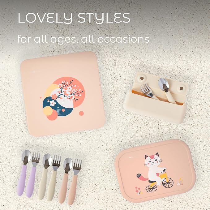 ASOMIC® Premium 316 Stainless Steel Toddler Utensils with Silicone Handles & Travel Case, Kids Spoon & Fork Set for Toddler Self Feeding at Daycare, Preschool & School, BPA-Free, Dishwasher Safe