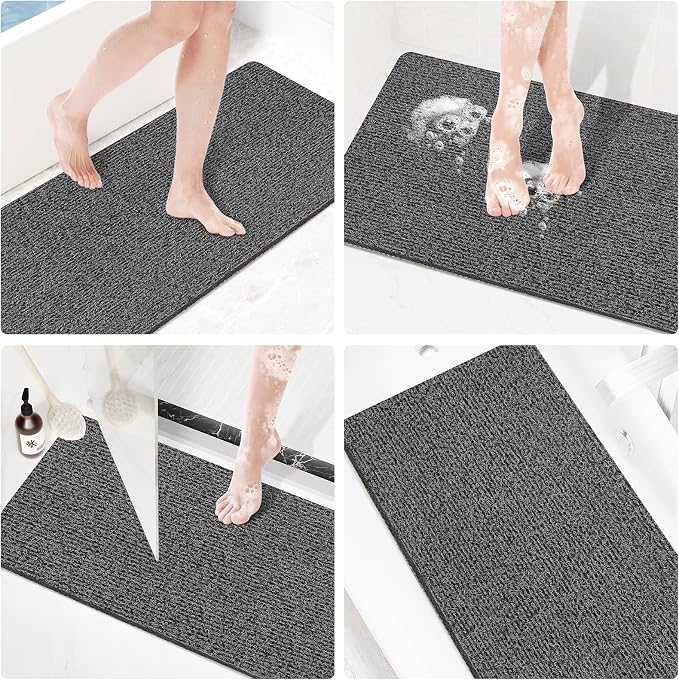 Shower Mat Bathtub Mat Non-Slip,47x16 inch, Soft Tub Mat with Drain,PVC Loofah Bath Mat (Phthalate Free) for Tub and Bathroom,Quick Drying,Black