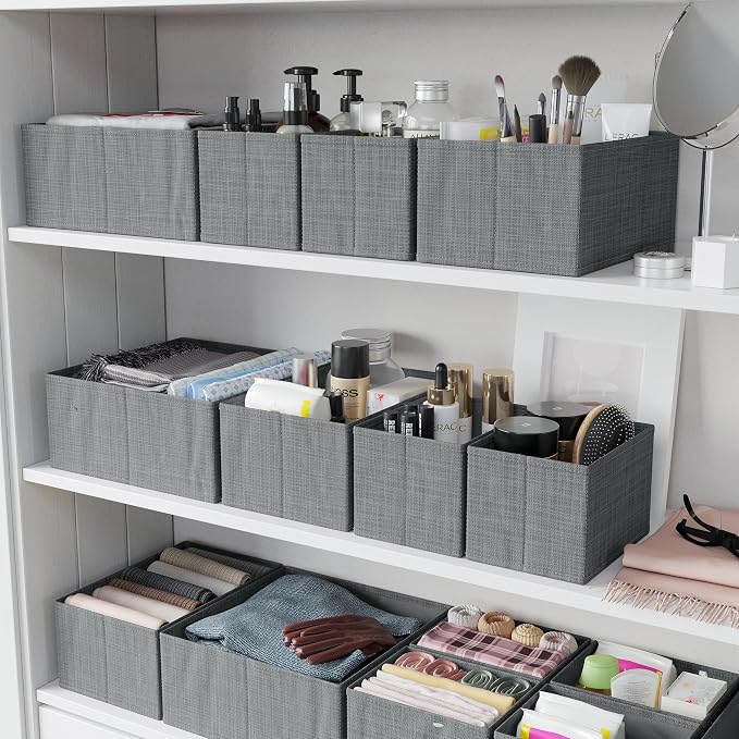 Drawer Organizer Clothes Set of 12 Grey - Dresser Organizer For Nursery, Bedroom, Closet - The Perfect Baby Clothes Organizer and Storage & General Nursery Organization or Dresser Drawer Organizers