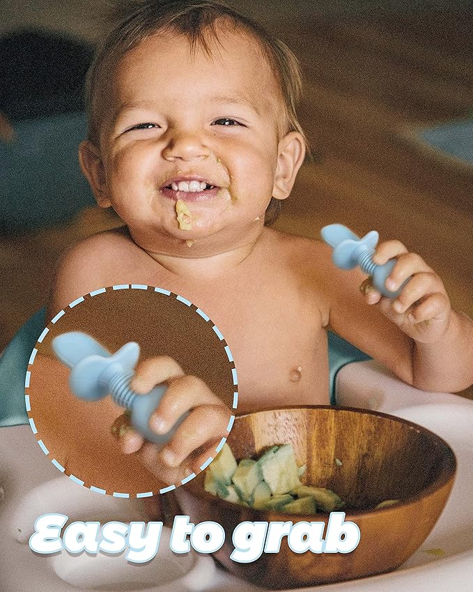 6 Pcs Silicone Baby Spoons First Stage and Fork, Toddler Utensils for Led Weaning, Chewable for Self-Feeding