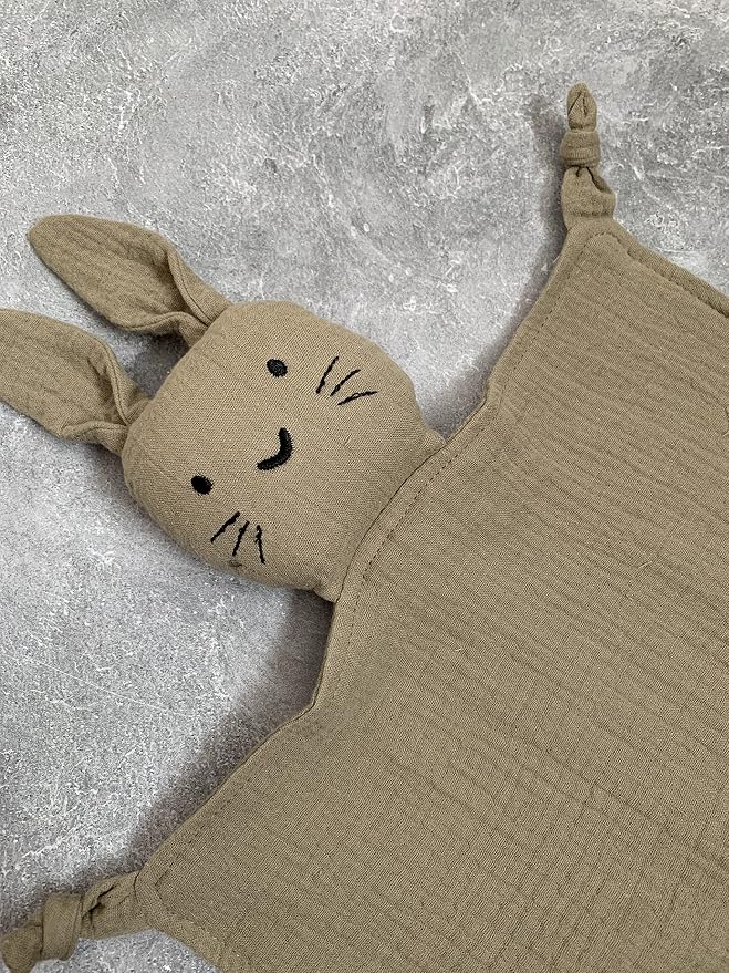 Leyl&Ari Organic Muslin Lovey Blanket | Cotton Bunny Security Blanket for Boys and Girls (Sand)