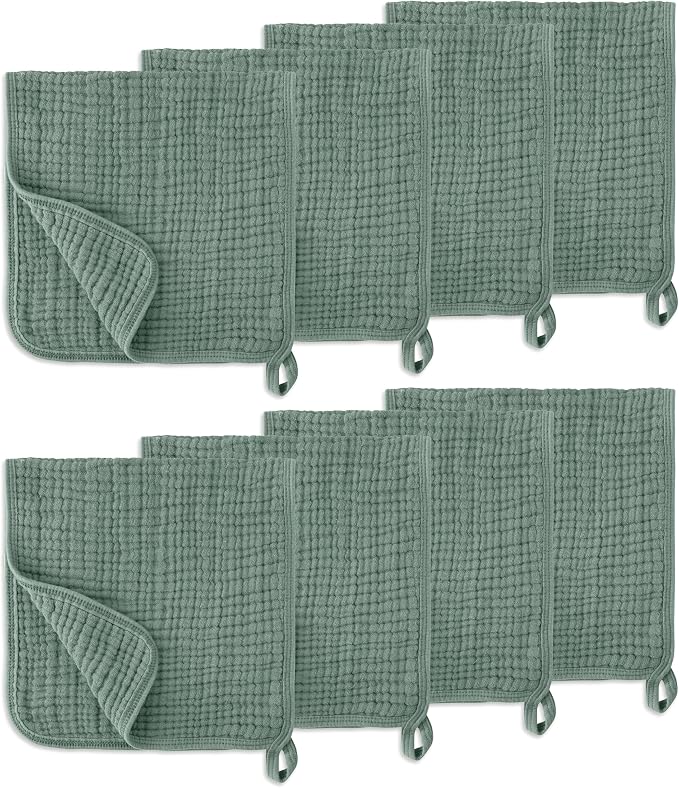 Muslin Burp Cloths, 20"x10"- Pack of 8, 6 Layers Super Soft Absorbent & Breathable 100% Cotton for Baby Drool and Messes, Burp Cloth Baby Boy and Burp Cloths Baby Girl