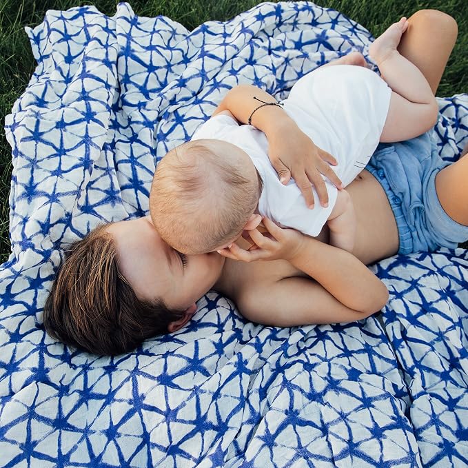 aden + anais Silky Soft Swaddle Blanket,100% Viscose from Bamboo Muslin Blankets for Girls & Boys, Baby Receiving Swaddles, Ideal Newborn & Infant Swaddling Set, 3 Pack, Indigo Shibori