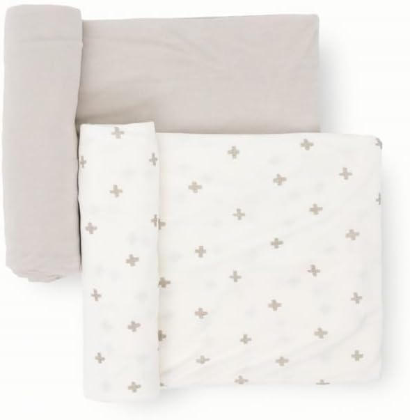 Little Unicorn Large Stretch Knit Swaddle Blanket 2 Pack| Super Soft with Optimal Stretch for swaddling | Giftable Set (Grey Cross)