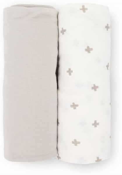 Little Unicorn Large Stretch Knit Swaddle Blanket 2 Pack| Super Soft with Optimal Stretch for swaddling | Giftable Set (Grey Cross)