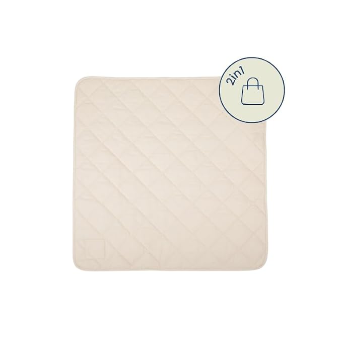 Snuggle Me® 2-in-1 Baby Play Mat - 100% Organic Cotton Baby Mat for Floor Play, Quilted, Foldable Playmat with Matching Tote Bag Included, Safety Certified & Machine Washable (37" x 37") - Natural
