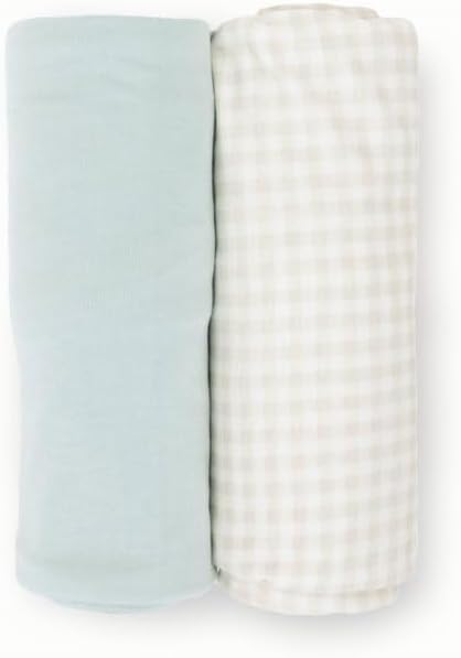 Little Unicorn Large Stretch Knit Swaddle Blanket 2 Pack| Super Soft with Optimal Stretch for swaddling | Giftable Set (Frost Green)