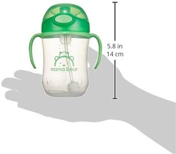 Amazon Brand - Mama Bear Spill Proof Dishwasher Safe Silicone Weighted Straw Sippy Cup with Removable Handles, BPA Free, 9 Ounces, Blue/Green, Pack of 2