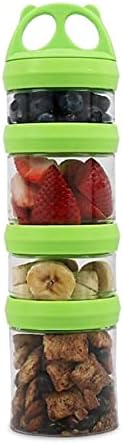 BariatricPal 4 Compartment Twist Lock, Stackable, Leak-Proof, Food Storage, Snack Jars & Portion Control Lunch Box (Yellow Green)