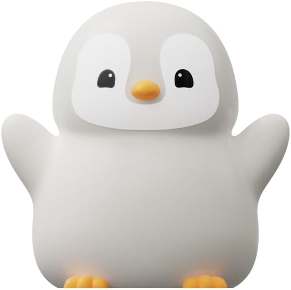 ATSUI Happy Penguin Night Light, LED Squishy Novelty Animal Lamp, Food Grade Silicone, 2 Level Dimmable, Nursery Nightlight for Desk Decor, Funny Gifts Stuff for Boys Girls Baby, White Elephant Gifts