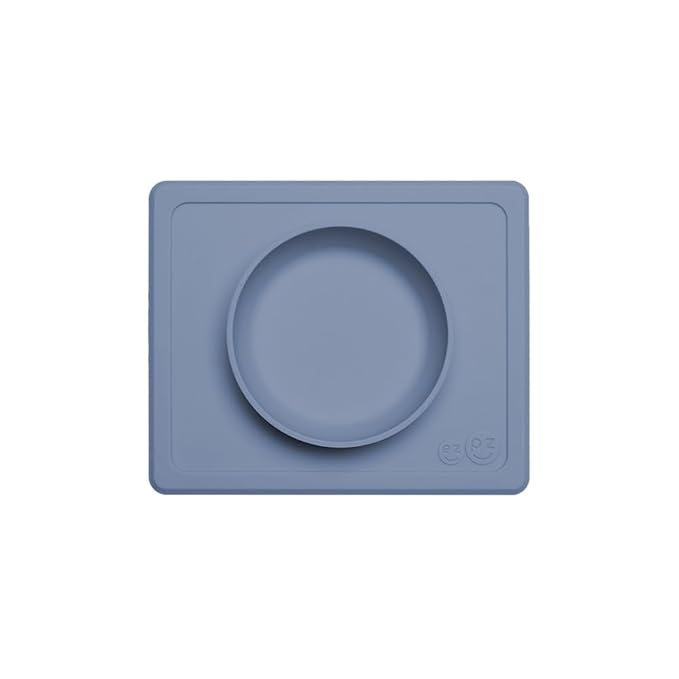 ezpz Mini Bowl (Indigo) - 12 Months+ - 100% Silicone Suction Placemat + Bowl for Toddlers - Comes with a Reusable Travel Bag