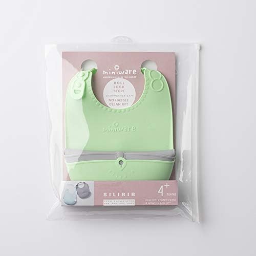 Miniware Roll & Lock Silicone Baby Bib, Easy Mealtime Cleanup - Food-Grade Adjustable Neck Strap and Food Catcher