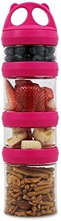 BariatricPal 4 Compartment Twist Lock, Stackable, Leak-Proof, Food Storage, Snack Jars & Portion Control Lunch Box (Pink Crimson)