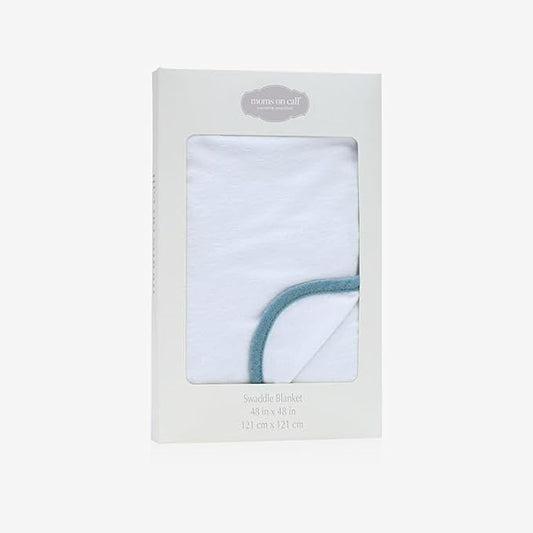 Baby & Newborn Swaddle Blanket | 0-3 Months | Nursery Baby Gift | 48 X 48 Inch | 100% Cotton | Calm Blue with Gift Box