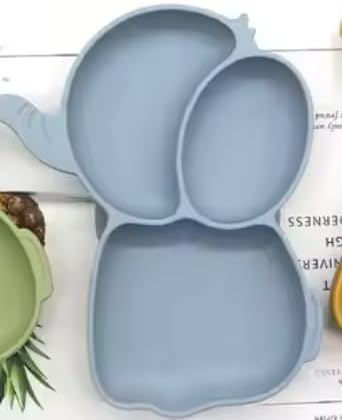OLA Elephant Feeding Plate|, 100% Silicone | Divided Plates |Suction Plates for Baby| Dusty blue