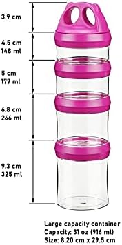 BariatricPal 4 Compartment Twist Lock, Stackable, Leak-Proof, Food Storage, Snack Jars & Portion Control Lunch Box (Pink Crimson)