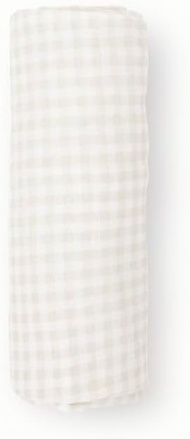 Little Unicorn Premium Stretch Knit Swaddle Blanket | Super Soft with Optimal Stretch & Breathability for swaddling (Tan Gingham)