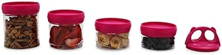 BariatricPal 4 Compartment Twist Lock, Stackable, Leak-Proof, Food Storage, Snack Jars & Portion Control Lunch Box (Pink Crimson)