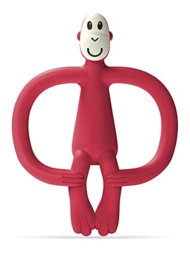 Matchstick Monkey Silicone Teether & Gel Applicator ??Silicone Baby Teether, Easy-to-Grip, BPA-Free, Supports Self-Soothing & Early Brushing, 3 Months+, 4 Inches, Rubine Red