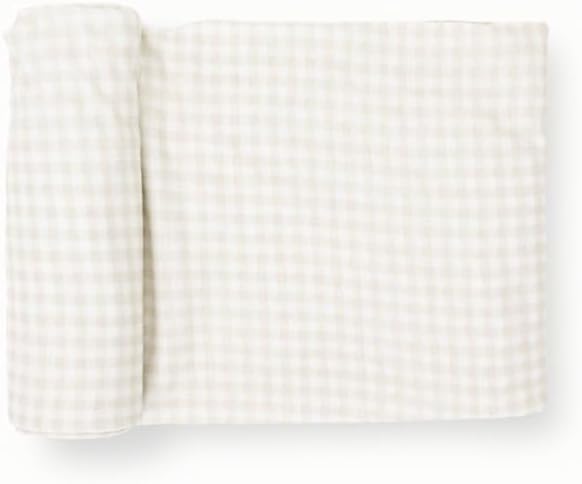 Little Unicorn Premium Stretch Knit Swaddle Blanket | Super Soft with Optimal Stretch & Breathability for swaddling (Tan Gingham)
