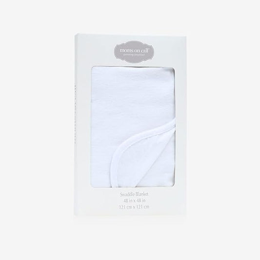 MOMS ON CALL Baby & Newborn Swaddle Blanket | 0-3 Months | Nursery Baby Gift | 48 X 48 Inch | 100% Cotton | Modern White with Gift Box