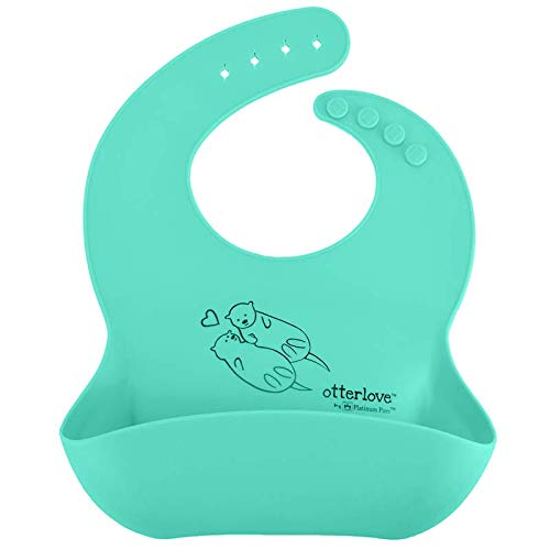 otterlove Silicone Bib ??100% Pure Platinum LFGB Baby Bibs ??No Fillers ??BPA and Phthalate Free (2 Bib Pack Blue Whales & Green Otters)
