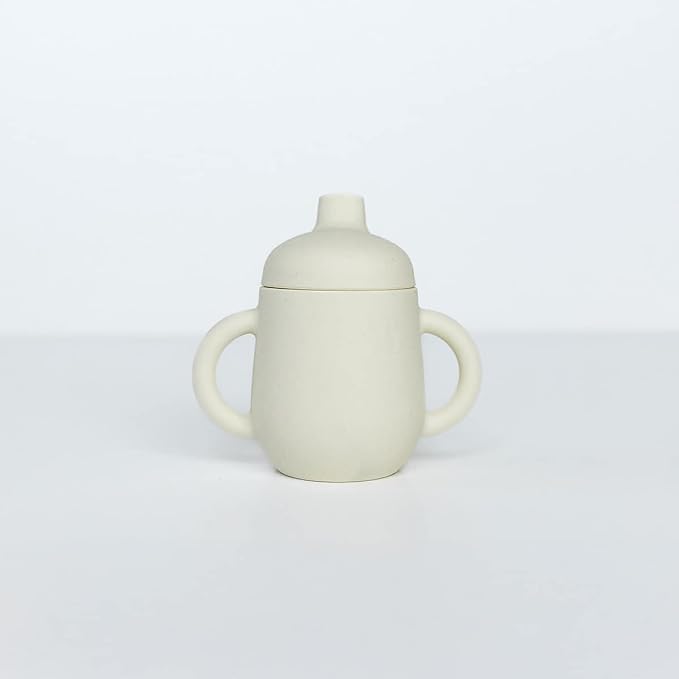TushBaby Training Cup for Kids- Ergonomic Grip, Dishwasher Safe, BPA & PVC Free, Lightweight and Durable, Perfect for Transition from Bottle, 6+month (White)