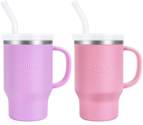 Handy Mini Tumbler, 9 oz Sippy Cups for Toddlers 1-3, Stainless Interior, Leak‑Proof Toddler Cups, Birthday Gifts for 1 Year Old Girls Boys, Baby Girl Essentials, 2 Pack, Lilac Peony