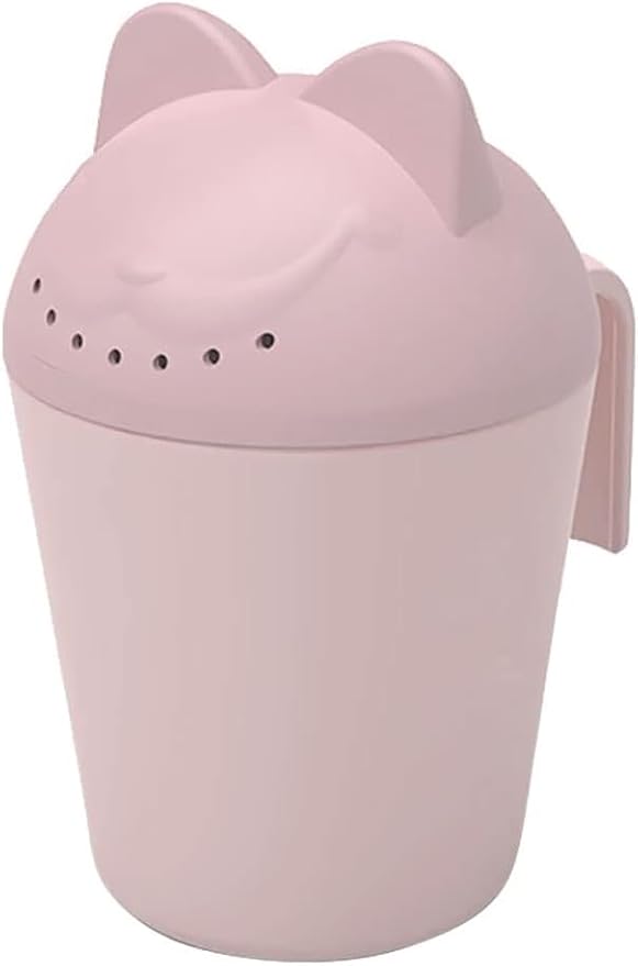 Control The Flow Baby Rinse Cup Cute Cartoon Cat Baby Rinser to Wash Hair and Body Pail Shampoo Rinser Rinser-Cup for Bath Time with Easy Grip Handle and 7 Water Outlets Pink